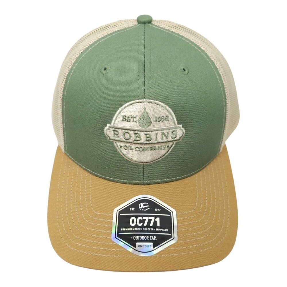 Robbins Oil Company Embroidered Logo Mesh Snapback Cap Trucker Style Baseball